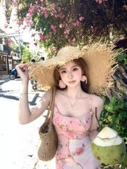 手編みラフィアハット｜リゾート風広ツバビーチ帽 UVカット 軽量仕様（フリーサイズ）