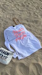 ビッグサイズ 特注 XXXL Beach Party 半袖Tシャツ ホワイト×オレンジピンク　ユニセックス