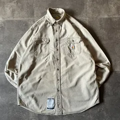 00s Carhartt ワークシャツ 刺繍ロゴ ベージュ XL A529