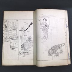 尾形月耕 絵入 絵本◆以呂波引 月耕漫画◆3編1 人物 花鳥 草花 仏画 大砲ほか 画譜 絵手本 明治時代物 浮世絵 UKIYOE 木版画 骨董 古美術 古典籍 古文書 古書 #和本～江戸屋～