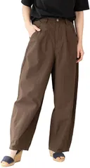 Happy Honu(ハッピー ホヌ) バルーンパンツ 夏 サーカス 黒 綿 ゆったり ワイド カラー 長ズボン 大きいサイズ レディース( カーキ,  L)