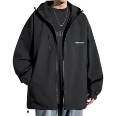 [ウェアビー] 男女兼用 撥水加工 マウンテンパーカー アウトドア 防風 雨 アウター 軽量 防寒 春夏 秋冬 ジャンパー おしゃれ 上着 パーカー ライトアウター ウインドブレーカー アノラック ジャケット 羽織り ゆったり ユニセ [ブラック] [3XL]