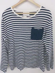 ◇ INHERIT インヘリット ボーダー 長袖 Tシャツ カットソー サイズL ホワイト ネイビー系 メンズ P  【中古】 【1209060005942】