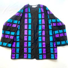 80s YAK MAGIK weave JKT パッチワーク風 黒 紫 グリーン vintage