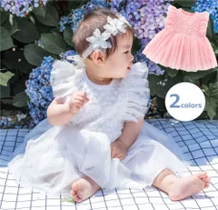 ベビー セレモニードレス 新生児 50 60 70 80 半袖  ワンピース フリル ホワイト ピンク レース チュール 花 フォーマル お呼ばれ お披露目 お宮参り 結婚式