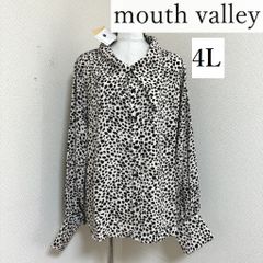 タグ付き mouth valley (マウスバレー) レディース　ブラウス　接触冷感　 大きいサイズ  デシン ダルメシアン柄 プリント 三角襟 ボリューム袖シャツ 4L