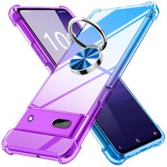 【新着商品】おしゃれ 米軍MIL規格取得 黄変防止防塵一体型 透明 スマホケース 人気 耐衝撃 車載ホルダー tpu 軽量 ピクセル ケース ケース 7a グラデーション色 薄型 携帯カバー クリア リング付き パープルブルー 7A Pixel MD-SXZH