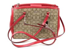 コーチ トート ショルダー 2way バッグ 36906 赤 ベージュ シグネチャー キャンバス レザー