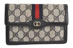 GUCCI グッチ ヴィンテージ シェリー ライン ポーチ 財布 GGピーブイシー レザー ネイビーブルー 4539M