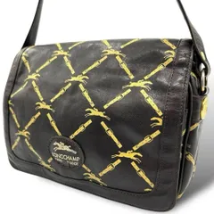 美品 10 ロンシャン ショルダーバッグ レザー 総柄 斜め掛け ブラウン