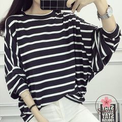 ドルマンスリーブボーダーTシャツ カットソー ボーダー Tシャツ 長袖 ドロップショルダ レディース 長袖 おしゃれ 大きいサイズ ボーダー柄