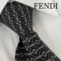 《訳アリ》FENDI(フェンディ) シルクネクタイ FENDIロゴ 総柄 ブラック