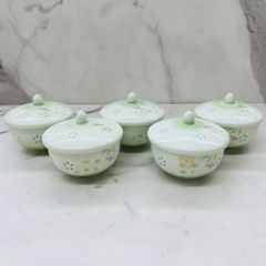 D-4 蓋付き 湯呑み 5客セット 食器 ヴィンテージ 古道具 湯のみ 花柄 
