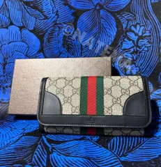GUCCI 財布 長財布 美品 グッチ ヴィンテージ グッチ ロングウォレット シェリーライン GG シュプリーム ラウンドジップ ボックス  新古品