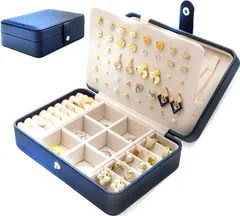 【UQ商事】ジュエリーボックス 大容量 ネックレス 収納 ピアス リング収納 防水ケース 耐久 プレゼントに最適【ネイビー】 [ネイビー]