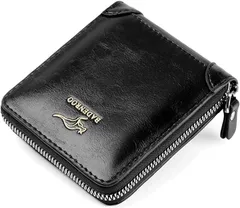 Ｔｈａｉ　Ｓａｗａｄｅｅ コンパクト メンズ ジップ財布 ミニ財布 ラウンドファスナー 本革 カジュアル( ブラック)