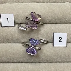 Rフリー107  フローライト　蝶々　天然石リング