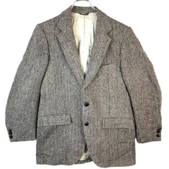 80s90sUSA製Harris TweedハリスツイードジャケットウールテーラードジャケットCollege Hallヘリンボーン柄クルミぼたん黒ブラック白ホワイト灰色グレーvintageヴィンテージ41102