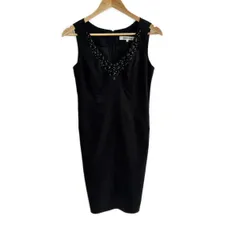ピンキー&ダイアン ワンピース サイズ36 S レディース美品  - 黒 Vネック/ノースリーブ/ひざ丈/ビジュー/スパンコール/ビーズ