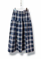 美品】パラスパレス 綿麻 格子柄 タックギャザースカート フレア