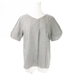 エニィスィス エニシス anySiS ブラウス Vネック 半袖 タック ギンガムチェック 総柄 2 黒 ブラック /AO13 ☆