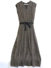 【225357】BEIGE, ベイジ  ペチコート付き　ドット柄　シフォンロングワンピース 　ノースリーブ　リボン　ポリエステル  ・4