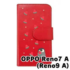 【新品未使用】OPPO Reno 7A OPPO Reno9 A スマホケース 手帳型 (色：レッド×柄：ペンギンとスイカ)moimoikka ペンギン 動物 flip2-reno7a-rd-20139