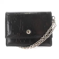 クリスチャンディオール Christian Dior トロッター パスケース 定期入れ カードホルダー エナメル チェーン 黒 ブラック /NW17 ■OHのサムネイル
