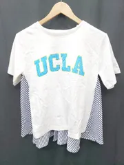 ◇ ⊂ ◎ ●未使用● UCLA タグ付き ストライプ 切替 半袖 Tシャツ カットソー サイズM ホワイト ネイビー レディース P  【1410230025756】