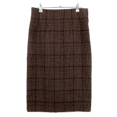 グリーンレーベルリラクシング ユナイテッドアローズ green label relaxing スカート タイト ミモレ丈 サイドファスナー 厚手 チェック 38 茶 ブラウン ボトムス /BT