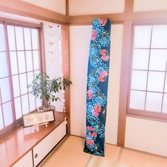 琴(箏)ゆたん　油単　カバー　青地　ヒマワリとチューリップ柄