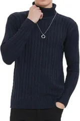 BENQUE(ベンケ) チクチクしない ニット セーター メンズ タートルネック タートルニット カジュアル 長袖 ロング 秋 冬 メンズ冬服おしゃれ メンズセーター(ネイビー,  S)