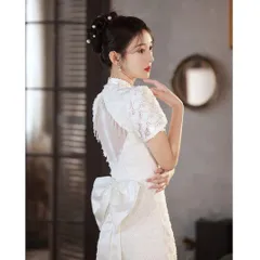 パーティーウェア??キャバドレス　ひざ丈　パール＆レース　バックリボン