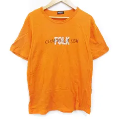 コムサイズム COMME CA ISM Tシャツ カットソー 半袖 クルーネック ロゴプリント M オレンジ /FF24 ■MO