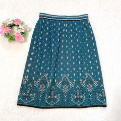 4326 ー大特価ー 美品★ 【ジョルジュレッシュ】 GEORGES RECH 膝丈デザインスカート タイト ニット (S) 総柄 アラビア ウエストゴム LOT43