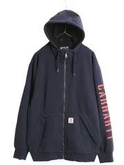 【お得なクーポン配布中!】 US企画 カーハート 裏 フリース フルジップ スウェット パーカー メンズ L /袖プリント ジャケット トレーナー Rain Defender 撥水加工 紺