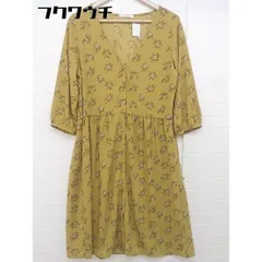 ◇ Green Parks chocol raffine robe 花柄 長袖 膝下丈 シャツ ワンピース サイズF マスタード系 レディース  【中古】 【1107260012169】