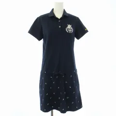 アディダス adidas テーラーメイド TaylorMade ゴルフウェア ワンピース ポロシャツ 半袖 ミニ ワッペン 刺繍 総柄 M/M 紺 ネイビー /TK