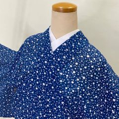 小紋 絽 夏用 洗える着物 夏物 水玉 お洒落着 普段着 ポリエステル 裄65cm 身丈160cm M サイズ 2876