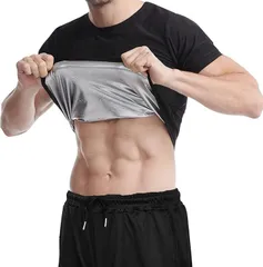 CosMisty メンズ サウナスーツ 半袖 発汗 Tシャツ ランニング インナー 洗濯可(「シルバー」上下2XL-3XL)