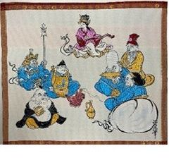 ジャガード織マット　No.25　説話　七福神　３０ｃｍｘ２７ｃｍ