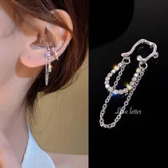 No.146M キラキラビジューチェーンイヤーカフイヤリング 韓国 量産型 地雷