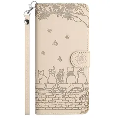 ZTE あんしんファミリースマホ A303ZT ケース手帳型 Anshin Family ケース リベロ A303ZT カバー手帳型 anshin family a303zt カバー 軽量 耐衝撃 【TEDTIKJT】 桜の下の猫 a302zt カード収納 1