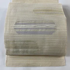 名古屋帯 秀品 縞 幾何学模様 金銀糸 クリーム 正絹 【中古】