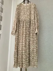 Ange ブラウンパターン パフ袖 シフォンロングワンピース