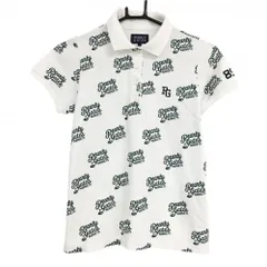 パーリーゲイツ 半袖ポロシャツ 白×グリーン ロゴ総柄 日本製 レディース 1(M) ゴルフウェア PEARLY GATES