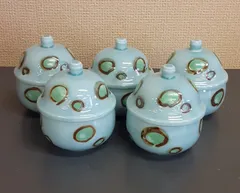 美濃焼　丸型小ぶり茶碗蒸し五客セット　蓋物　珍味入れ
