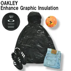 オークリー OAKLEY 中綿 ウィンド ジャケット ラグランスリーブ 裏起毛 Enhance Graphic Insulation Jacket S 総柄 ブラック スポーツ ウェア ジャンパー メンズ