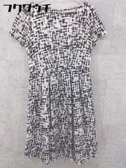 ◇ NATURAL BEAUTY バックジップ 総柄 半袖 膝丈 ワンピース サイズ38 ホワイト ブラック レディース 【中古】 【1002802456404】