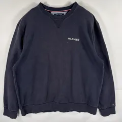 古着 トミーヒルフィガー TOMMY HILFIGER スウェット トレーナー クルーネック ロゴ刺繍 前V XXL  ネイビー メンズ